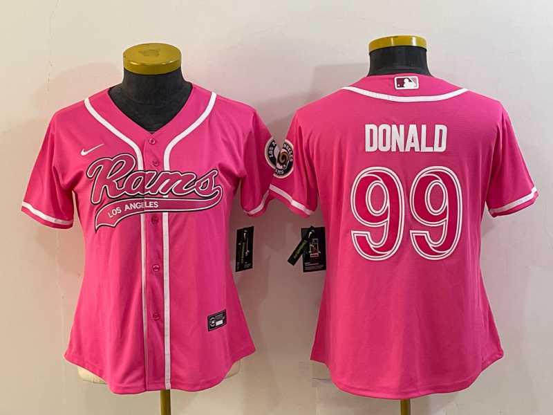 Women's Los Angeles Rams #99 Aaron Donald Pink With Patch Cool Base Stitched Baseball Jersey,We sell and wholesale Women's Los Angeles Rams #99 Aaron Donald Pink With Patch Cool Base Stitched Baseball Jersey on line form chian!
